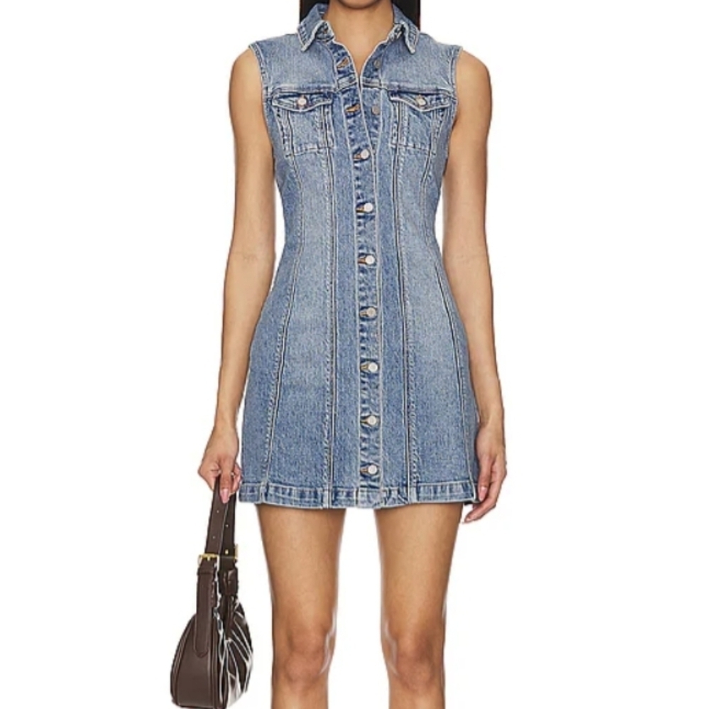 A Brand Lula Sleeveless Denim Button-Up Dress